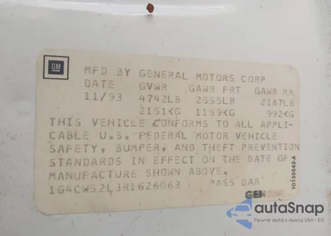 1994 Buick Park Avenue from USA, damaged, VIN 1G4CW52L3R1626063